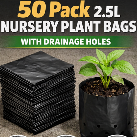 50-Pack Plant Grow Bags 2.5L Nursery Propagation 80 Micron